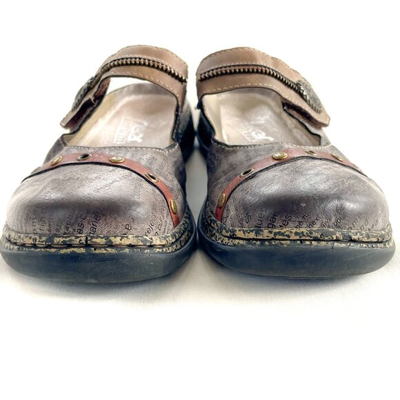 SOLD  Rieker 7 Antistress 38 Gray Leather Mary Jane Newspaper Slides Slip Ons - Picture 6 of 13